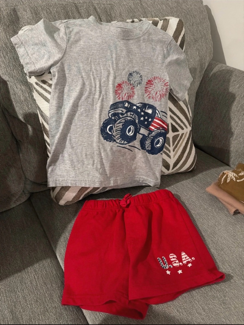 Carter's Gray Tee and Red USA Shorts Kids Athletic Set